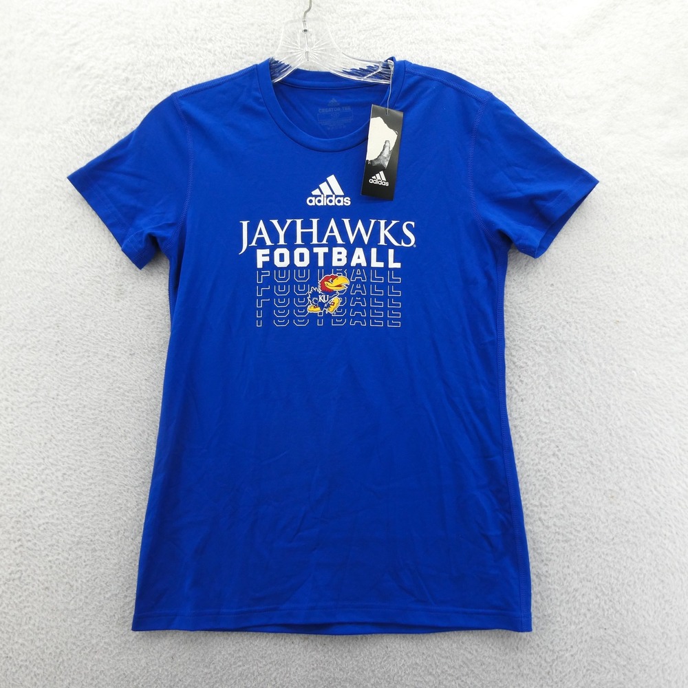 Adidas Shirt Women Small Kansas Jayhawks Football Blue Climalite Performance Tee